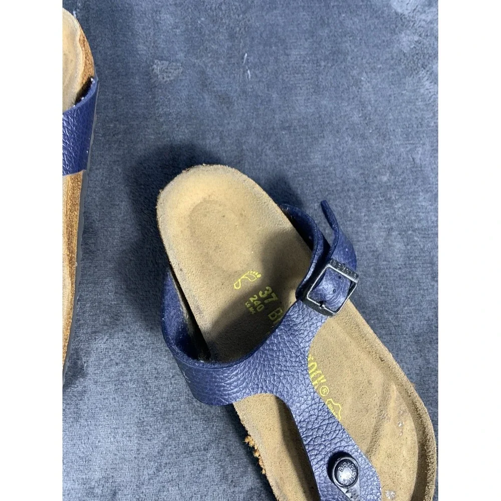 Birkenstock Gizeh Navy Blue Pebbled Leather Thong Sandals Women's 37 EU US 6-6.5